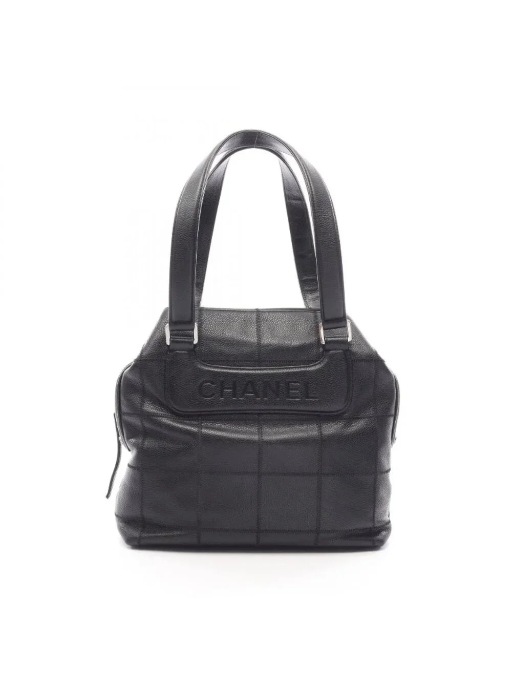 Chanel Tote Bag Choco Bar Black Caviar Leather